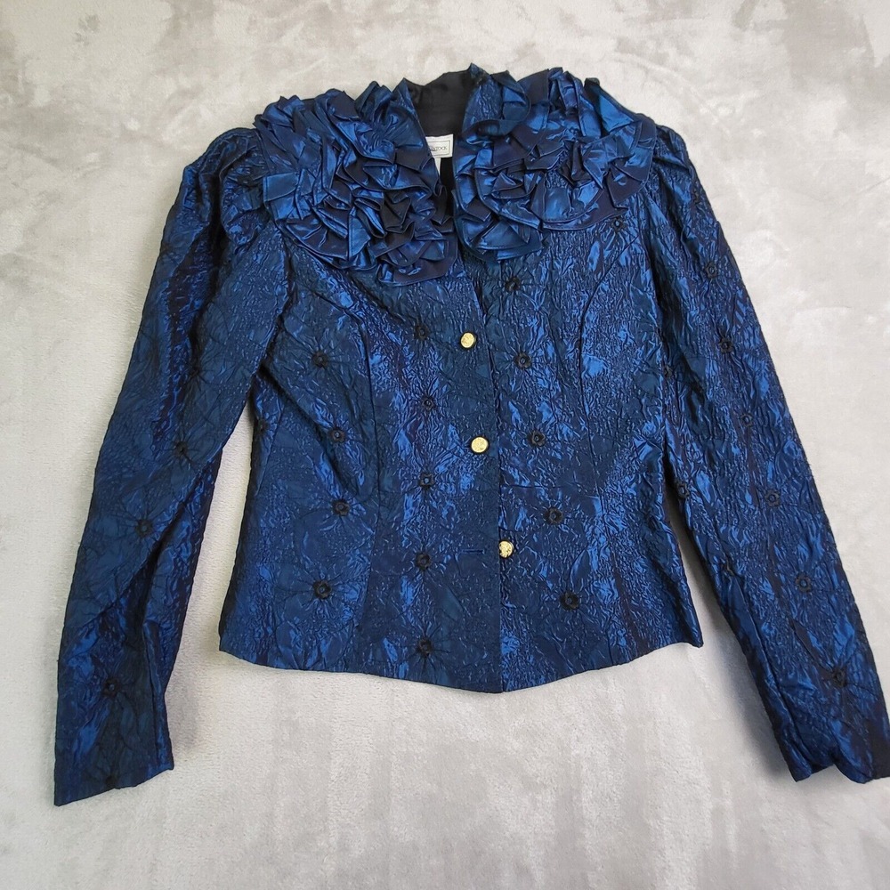 Vintage Jessica McClintock Jacket Womens 12 Blue Shimmer Long‎ Sleeve USA Made